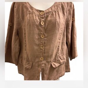 Tan Linen Button-Up Women's Blazer